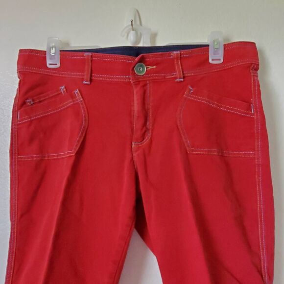 Lee Womens 16 Capri Jeans Red Stretch Button Hem High Rise Zipper 5-Pocket - Picture 4 of 15